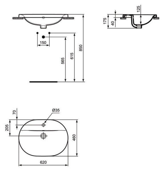 раковина встраиваемая ideal standard connect e504001 62 см