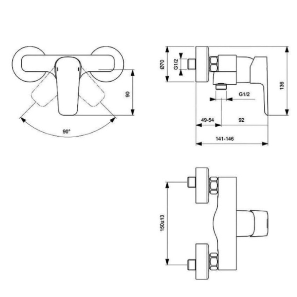 смеситель для душа ideal standard ceraplan iii b0716aa