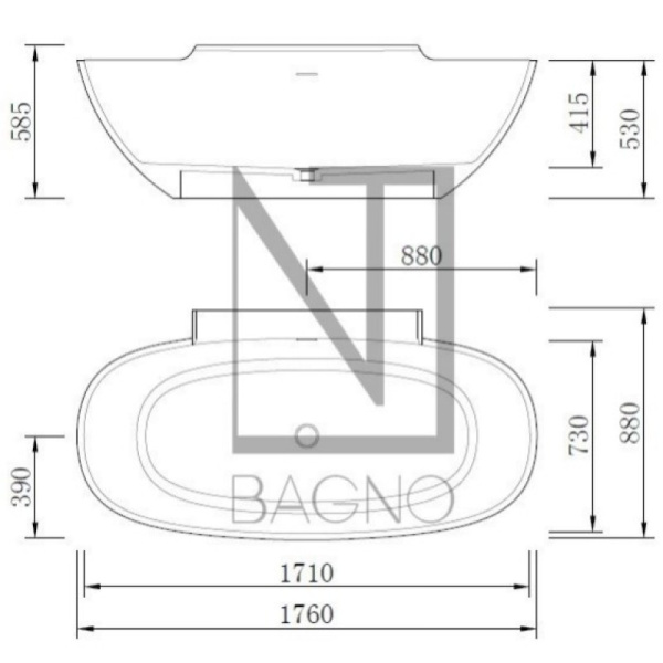 ванна из искусственного камня nt bagno genova nt311, 176х87 см