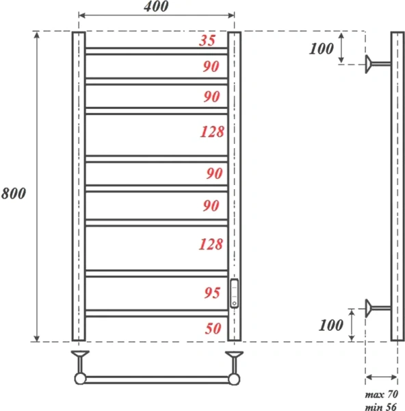 полотенцесушитель point аврора pn10848b электрический, 40x80 см, черный