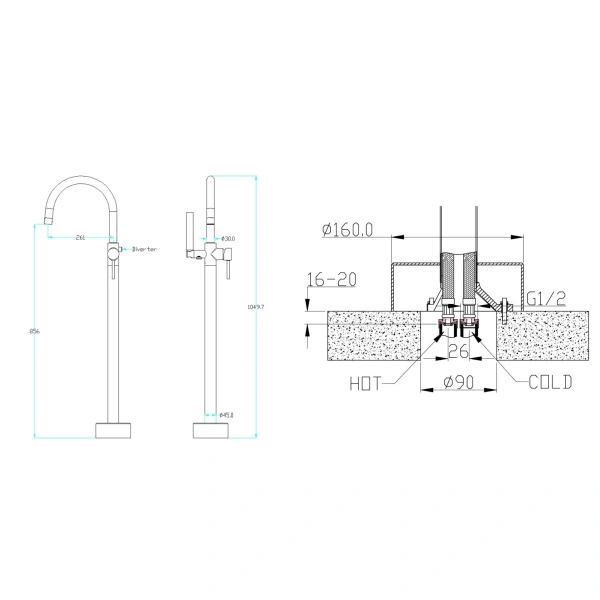 смеситель напольный для ванны boheme uno 469-cb медь матовая