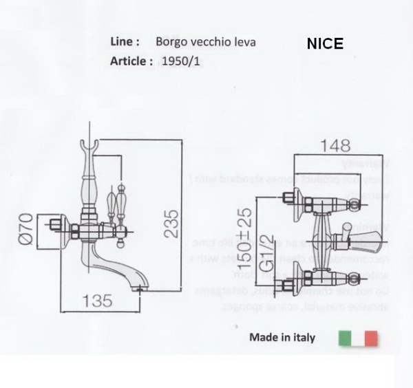 смеситель для ванны nice borgo vecchio leva золото n-1950-1r/ob