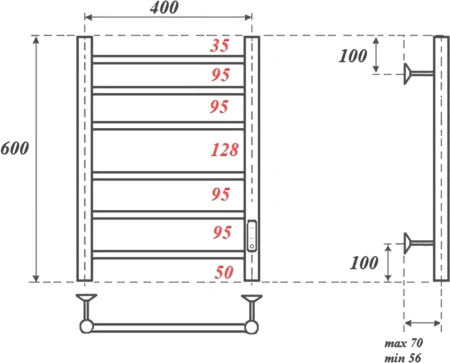 полотенцесушитель point аврора pn10846b электрический, 40x60 см, черный