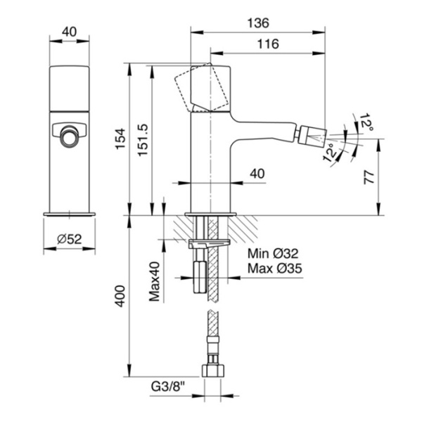 смеситель для биде fantini lame 24 02 m008wf