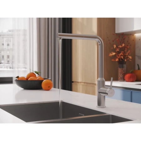 смеситель для кухни cersanit flavis a68248 с выдвижным изливом, сатин