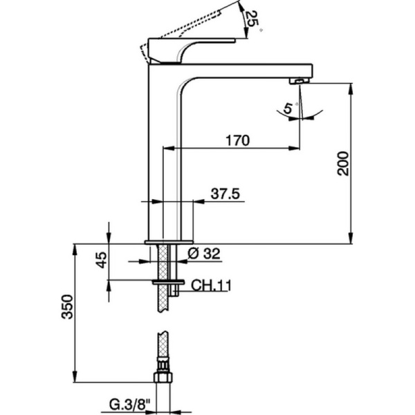 смеситель для раковины cisal cubic cu00354121 высокий