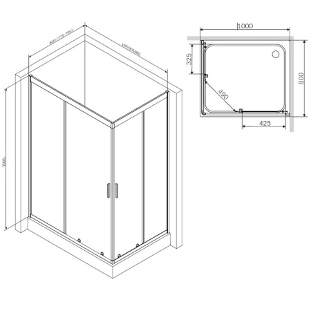 душевой уголок am.pm gem 100х80 w90g-404-100280-bt профиль черный матовый стекло прозрачное