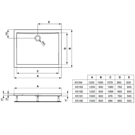 душевой поддон 120x80 см ideal standard k518201 ultraflat