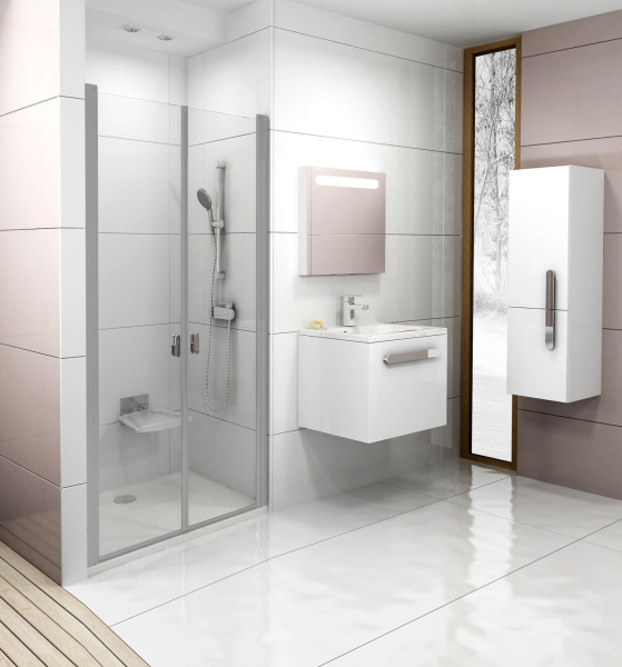 дверь для душевой кабины в нишу ravak chrome csdl2-90 0qv7cu0lz1 профиль сатин, стекло прозрачное