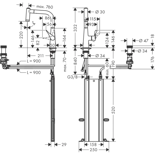 смеситель для кухни hansgrohe metris select m71 73805000