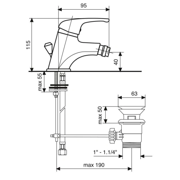 смеситель emmevi winny 95004/cr для биде, с донным клапаном, хром