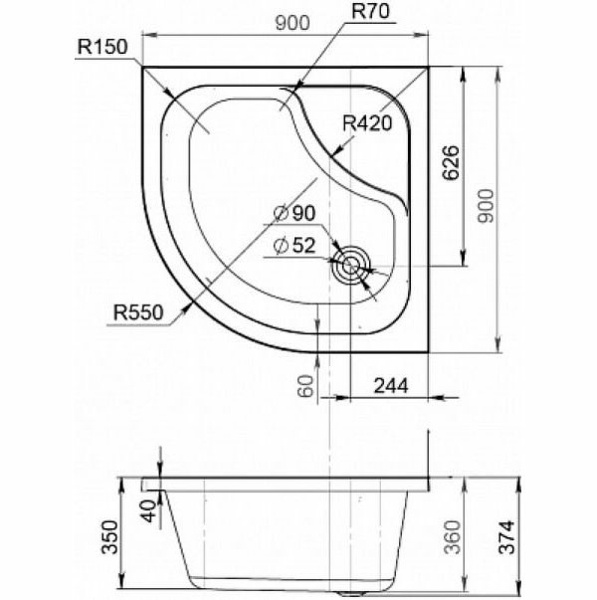 акриловый поддон для душа am.pm gem deep w90t-401a090w 90x90