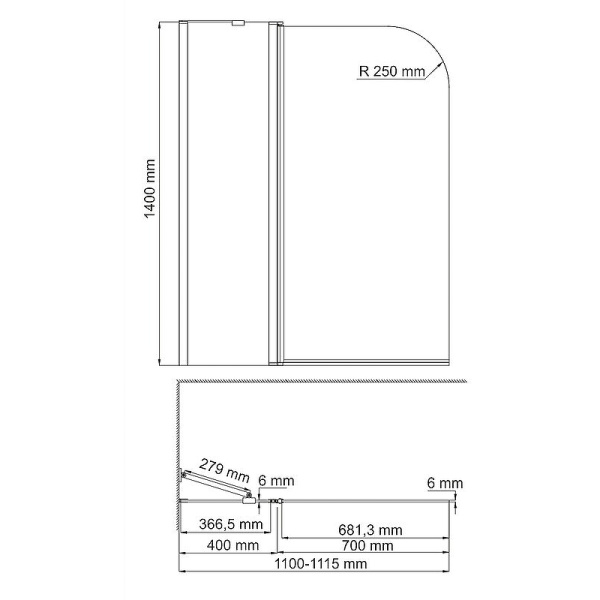 шторка на ванну wasserkraft leine 110 35p02-110w профиль цвет белый, стекло прозрачное