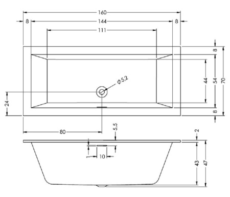 акриловая ванна riho rething cubic 160x70 см, белая, br0600500000000(b104001005)