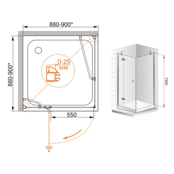 душевой уголок cezares verona 90x90 прозрачное стекло verona-w-a-1-90-c-cr