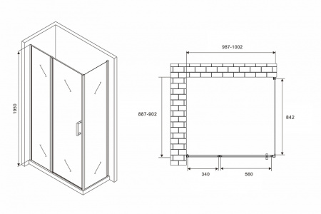 душевой уголок abber sonnenstrand 100x90 ag04100bs-s90b профиль черный стекло прозрачное