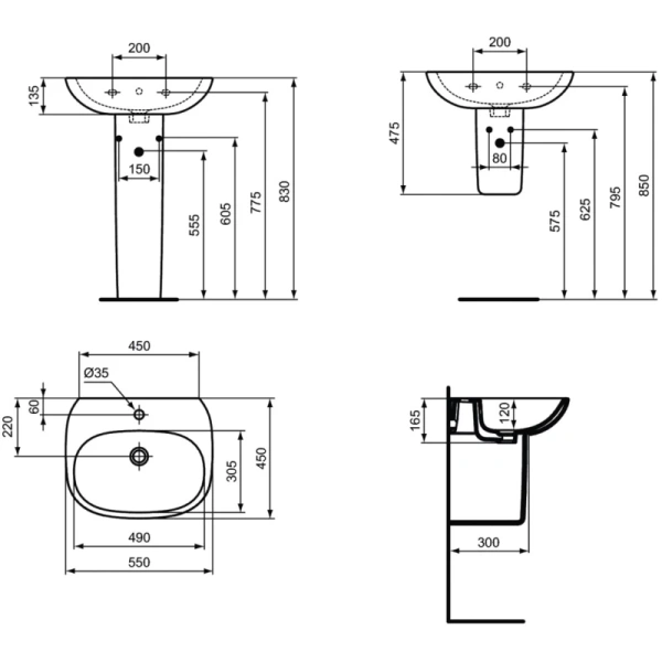 раковина подвесная 55 см ideal standard tesi t352301