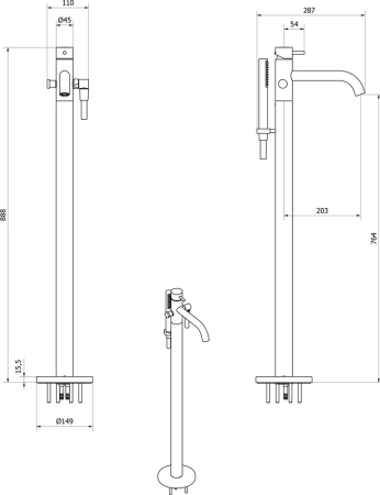 напольный смеситель для ванны с душем ib rubinetterie milanotorino emt399cc chrome