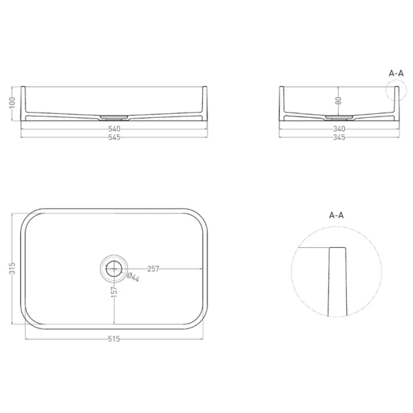 накладная раковина в ванную salini callista 104 1101204sm, 54,5 x 34,5 см, из материала solix, глянцевая или матовая, белая