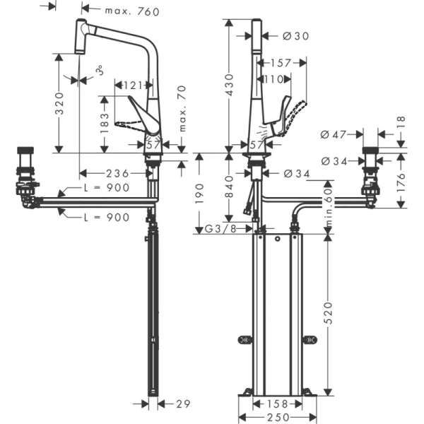 смеситель для кухни hansgrohe metris select m71 73827000