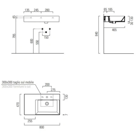 раковина gsi kube x 9457111 подвесная, 80x47 см, bianco lucido (белый глянец)