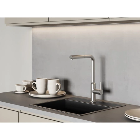 смеситель для кухни cersanit flavis a68248 с выдвижным изливом, сатин