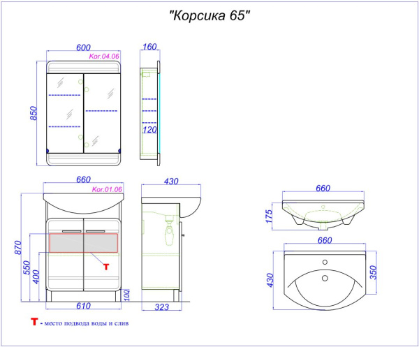 тумба под раковину aqwella корсика 65 kor.01.06 белая