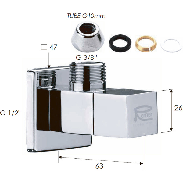 запорный вентиль remer 128s1210 хром