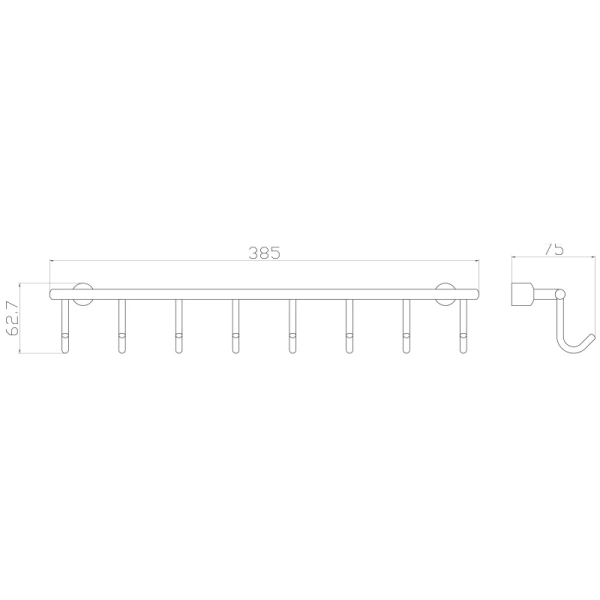 Планка с крючками Wonzon & Woghand WW-9382-8 для ванны, хром
