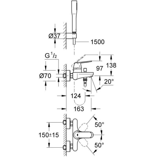 смеситель для ванны grohe eurosmart cosmopolitan 32832000