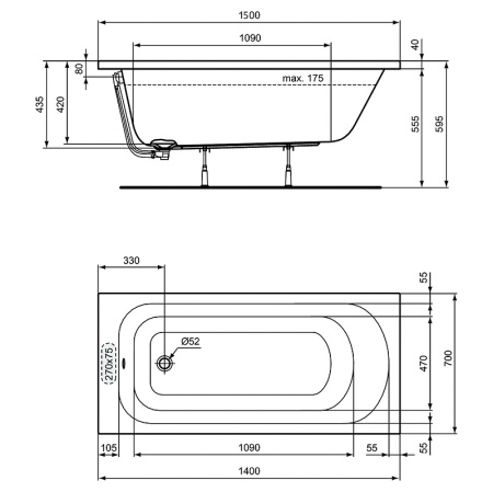 акриловая ванна ideal standard simplicity w004201 150х70 см