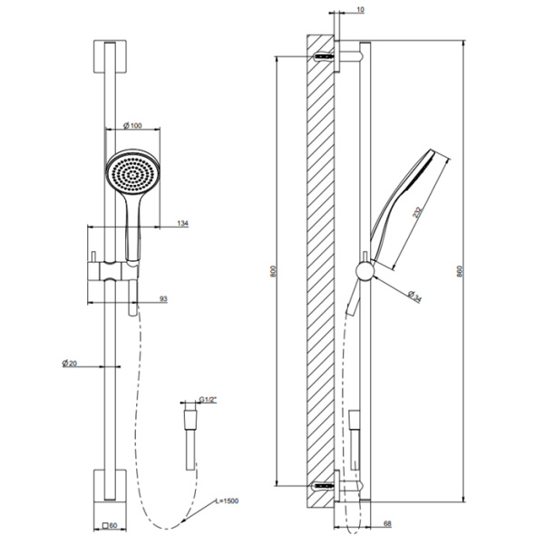 gessi gessi rilievo штанга в комплекте с душевой лейкой, шланг 1,50 м., цвет: хром