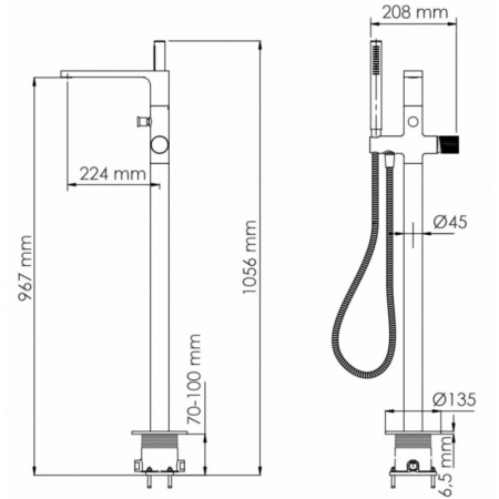 смеситель напольный для ванны wasserkraft tauber 6421, цвет никель