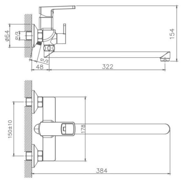 смеситель для ванны haiba hb22176 универсальный, цвет хром