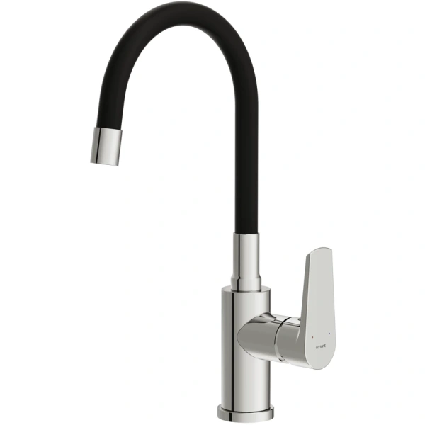 смеситель для кухни cersanit moduo a64842 с гибким изливом, хром/черный