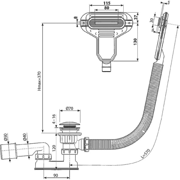 слив-перелив для ванны alcaplast a516ckm