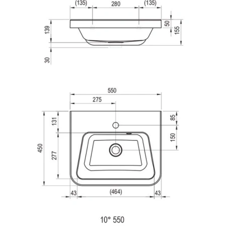 раковина накладная 65 ravak 10° xji01165000