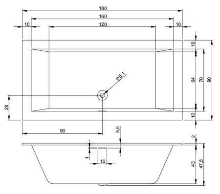 акриловая ванна riho rething cubic b107011005 r, 180x90