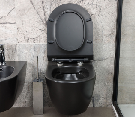 унитаз подвесной hatria fusion a1y1cc02 безободковый, размер 37x53 см, без сиденья, черный матовый