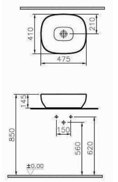 раковина накладная vitra outline 5994b403-0016 47х41 см, белый глянцевый