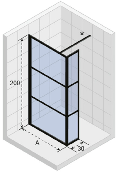 душевая стенка riho grid xl gb402, 140 см, со свободным входом, стекло прозрачное, профиль черный, gb4140030(g004040121)