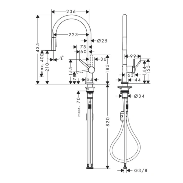 смеситель для кухни hansgrohe talis m54 72842000, хром