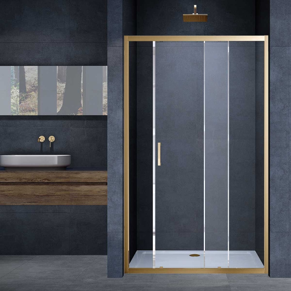 душевая дверь vincea alpha 150 vds-3al150clg профиль брашированное золото, стекло прозрачное