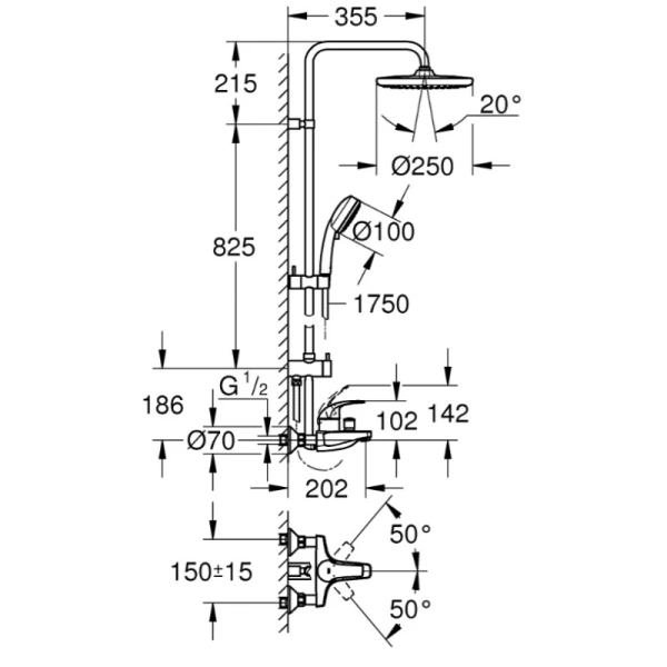 душевая система 250 мм grohe new tempesta cosmopolitan system 26674000