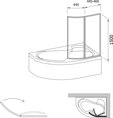 шторка на ванну ravak vsk2 rosa 140 r transparent