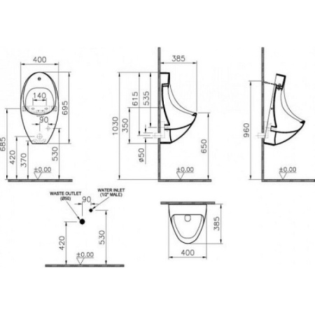 писсуар подвесной vitra arkitekt с сенсорным управлением, 4106b003-5597