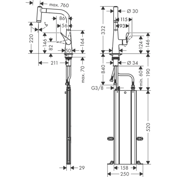 смеситель для кухни hansgrohe metris m71 73823000