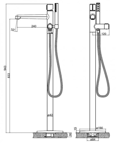 смеситель для ванны belbagno uno uno-fmt-nero черный матовый