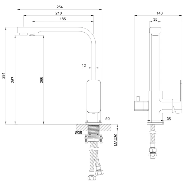 смеситель для кухни с подключением фильтра wonzon & woghand, черный матовый (ww-88458004-mb)
