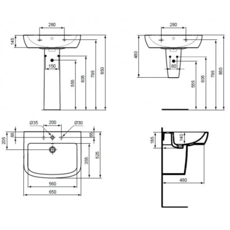 раковина подвесная 65 см ideal standard tempo t056301